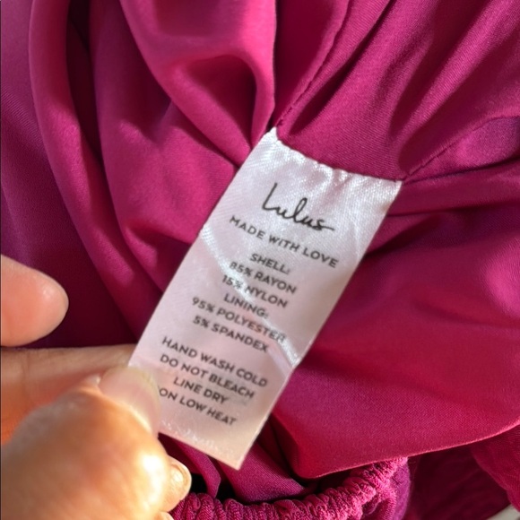 Lulu's Always Precious Magenta Puff Sleeve Tiered Tie Back Mini Dress Size L - Picture 13 of 13